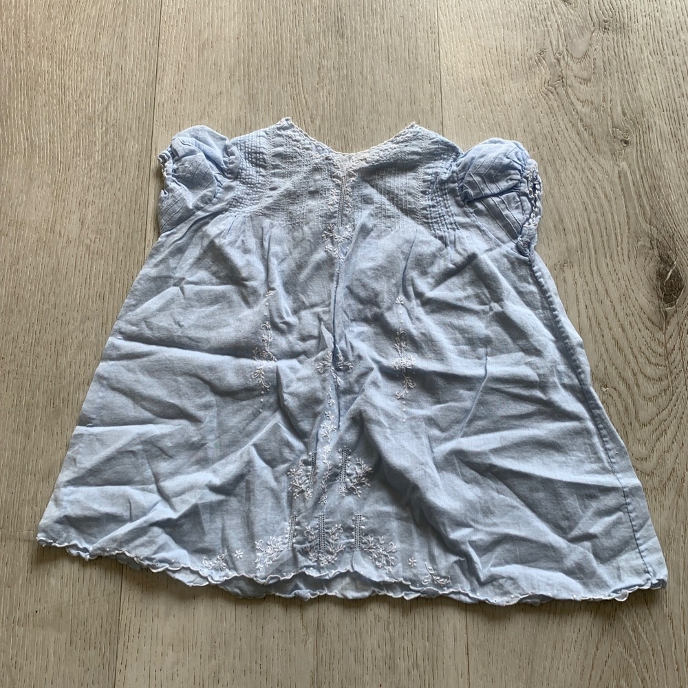 Unbranded Newborn Baby Girl Light Blue‎ Dress Floral Embroidery Scalloped Hem